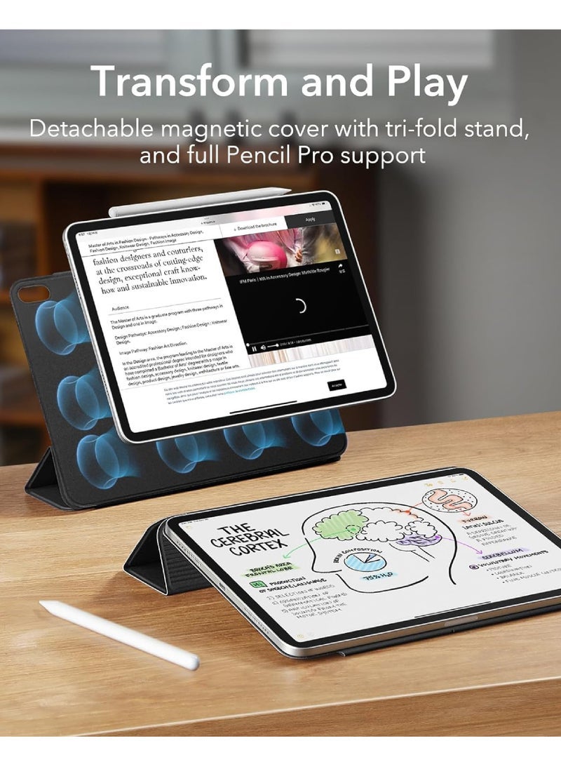 لجهاز iPad Pro 11 بوصة غطاء M4 (2024 ، الجيل الخامس) مرفق مغناطيسي قوي حقيبة حامل ثلاثي الطيات نحيف يدعم قلم رصاص برو وقلم رصاص (USB-C) حماية دائمة سلسلة الارتداد - Image 3