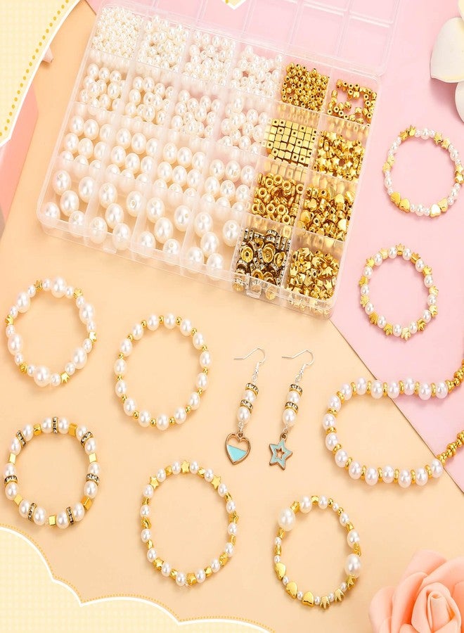 Audab Pearl Beads for Bracelet Making, 970 Pieces Pearl and Gold Spacer Beads for Jewelry Making - Image 4