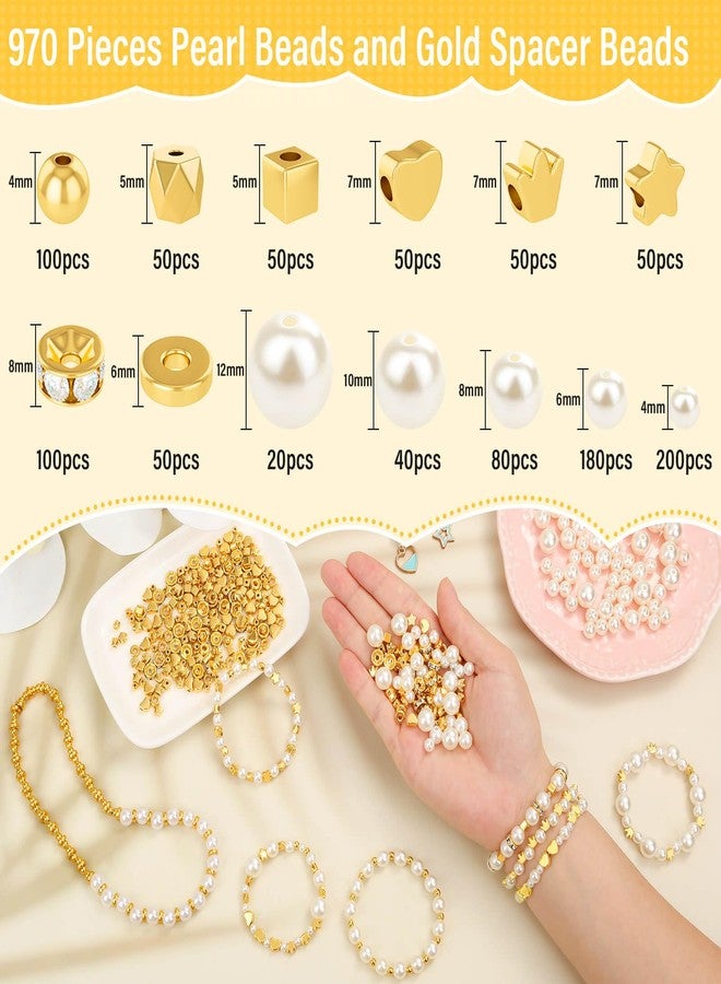 Audab Pearl Beads for Bracelet Making, 970 Pieces Pearl and Gold Spacer Beads for Jewelry Making - Image 3