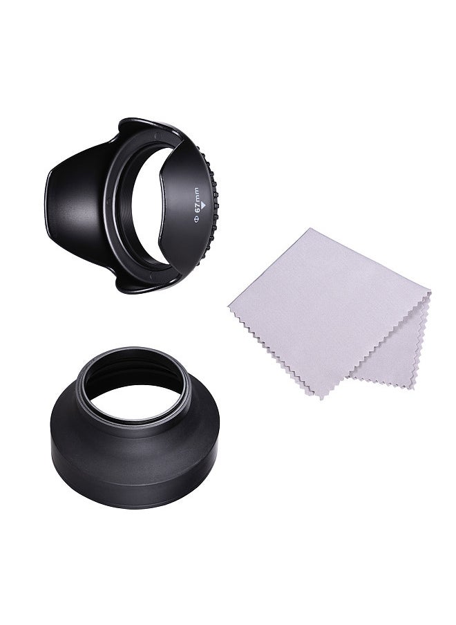Generic - 67mm Lens Hood Set with Tulip Flower Lens Hood + Collapsible Rubber Lens Hood + Lens Cleaning Cloth Replacement - Image 1