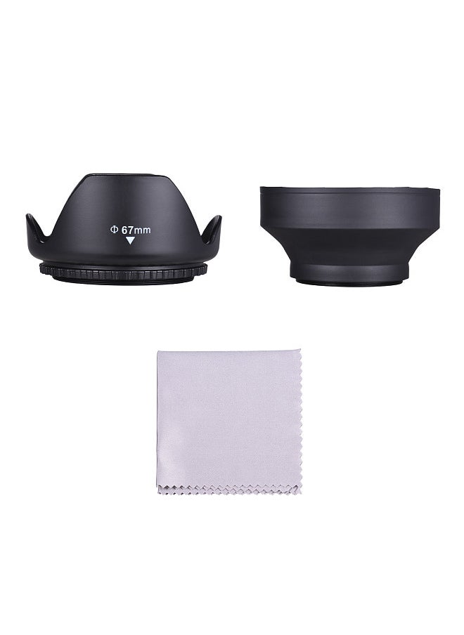 Generic - 67mm Lens Hood Set with Tulip Flower Lens Hood + Collapsible Rubber Lens Hood + Lens Cleaning Cloth Replacement - Image 1