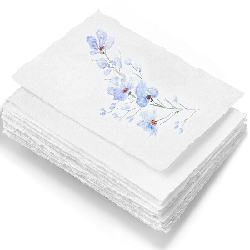 Wanderings Handmade White Deckle Edge Blank Paper - 4x6 - Pack of 50 - Watercolour/Mixed Media Paper - Save The Date Invitations Greeting Cards Notes DIY Arts Crafts - Thick 150 GSM - Image 2