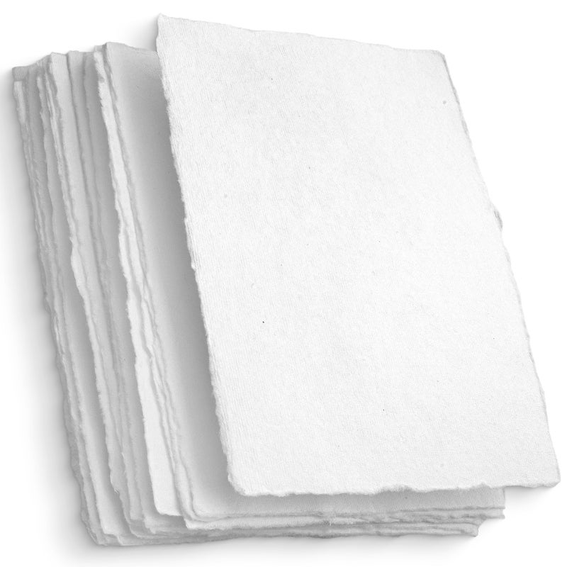 Wanderings Handmade White Deckle Edge Blank Paper - 4x6 - Pack of 50 - Watercolour/Mixed Media Paper - Save The Date Invitations Greeting Cards Notes DIY Arts Crafts - Thick 150 GSM - Image 1