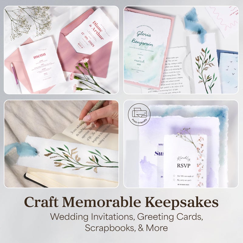 Wanderings Handmade White Deckle Edge Blank Paper - 4x6 - Pack of 50 - Watercolour/Mixed Media Paper - Save The Date Invitations Greeting Cards Notes DIY Arts Crafts - Thick 150 GSM - Image 4