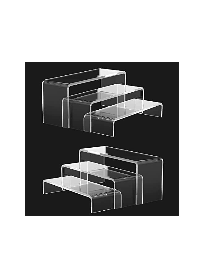 The Bros Acrylic Display Risers Stands Clear Riser Shelf for Display, 3 Step Showcase Stand, Perfume Organizer, Cupcake Dessert Stand for Party Events Display(2 Sets) - Image 2
