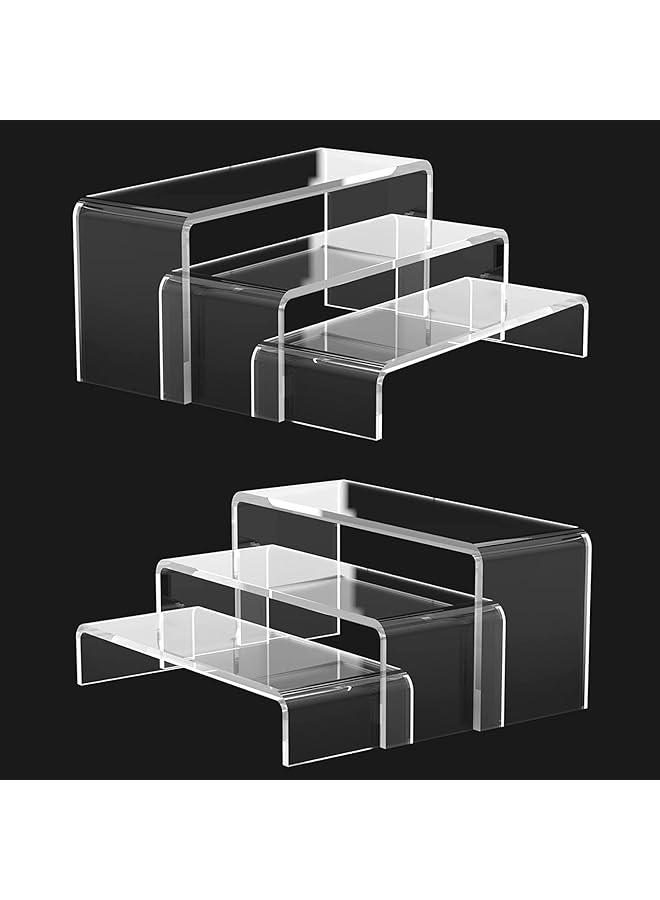 The Bros Acrylic Display Risers Stands Clear Riser Shelf for Display, 3 Step Showcase Stand, Perfume Organizer, Cupcake Dessert Stand for Party Events Display(2 Sets) - Image 1
