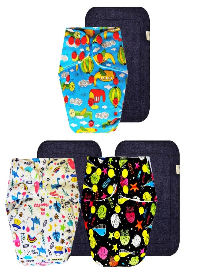 Dumbledo Premium Cloth Diaper with Gray Insert (Pack of 3) | Dry Feel and Comfortable | 6-Layer Absorbent Pad | Travel Friendly | All-Day Wear | 3 Months - 3 Years | Unisex Baby - Image 1