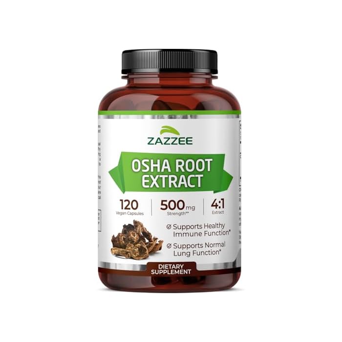 Zazzee OSHA Root 4:1 Extract, 120 Vegan Capsules, 4 Month Supply, Ligusticum Porteri, Botanical & Antioxidant Support, Concentrated & Standardized 4X Herbal Supplement, Non-GMO, Made in the USA - Image 1