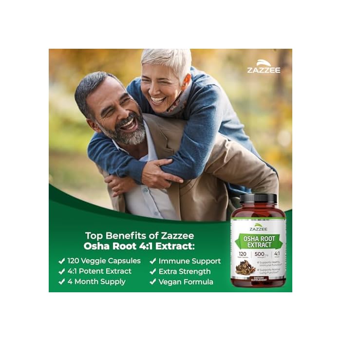 Zazzee OSHA Root 4:1 Extract, 120 Vegan Capsules, 4 Month Supply, Ligusticum Porteri, Botanical & Antioxidant Support, Concentrated & Standardized 4X Herbal Supplement, Non-GMO, Made in the USA - Image 3