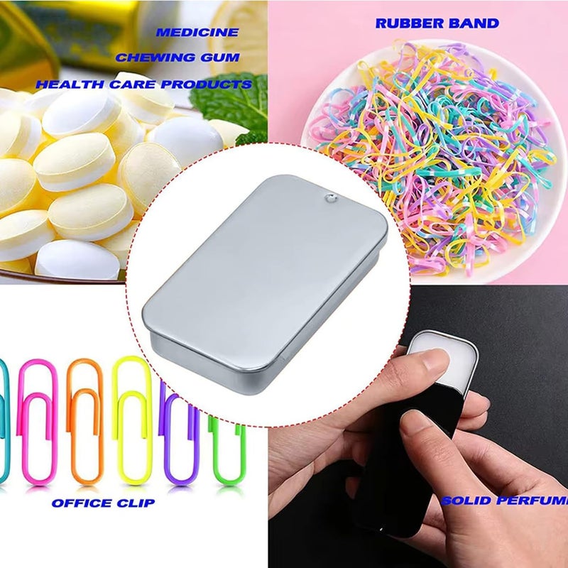 SpiderJuice 3Pc 15G Mini Aluminium Rectangular Portable DIY Lip Balm Solid Perfume Empty Slide Top Tin Container Storage Box Dibbi with Lid, Silver, TINSLIDER - Image 1