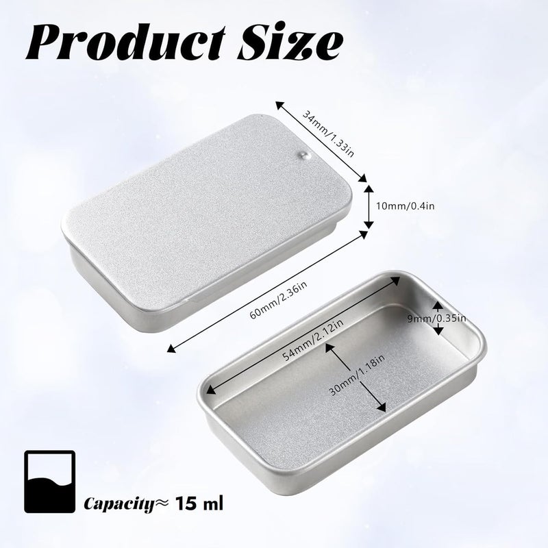 SpiderJuice 3Pc 15G Mini Aluminium Rectangular Portable DIY Lip Balm Solid Perfume Empty Slide Top Tin Container Storage Box Dibbi with Lid, Silver, TINSLIDER - Image 2
