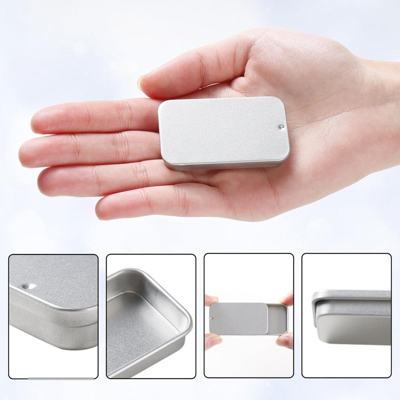 SpiderJuice 3Pc 15G Mini Aluminium Rectangular Portable DIY Lip Balm Solid Perfume Empty Slide Top Tin Container Storage Box Dibbi with Lid, Silver, TINSLIDER - Image 3
