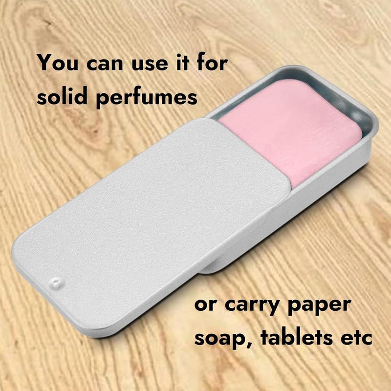 SpiderJuice 3Pc 15G Mini Aluminium Rectangular Portable DIY Lip Balm Solid Perfume Empty Slide Top Tin Container Storage Box Dibbi with Lid, Silver, TINSLIDER - Image 5
