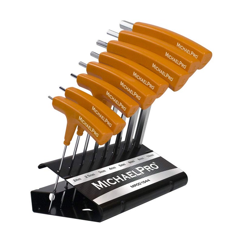 MichaelPro 8Piece THandle Ball End Allen Wrench Set Metric Hex Key Set 2mm10 mm CRV Steel Ball End Design for Tight Space Flexibility Storage Stand Included Metric Yellow MP001044