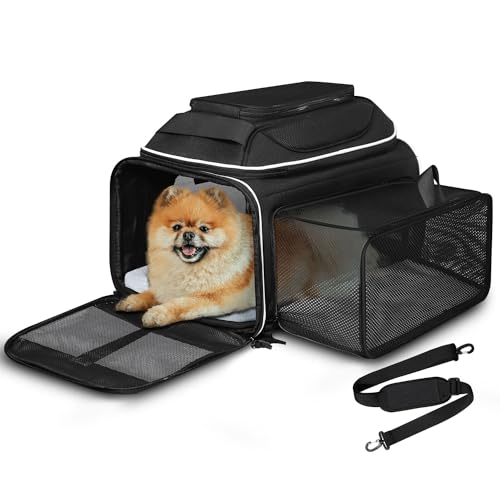 Petskd Top and Side Expandable Pet Carrier 17x11x95 Inches Alaska Airline Approved SoftSided Carrier for Small Cats and Dogs with Locking Safety Zippers and AntiScratch MeshBlack