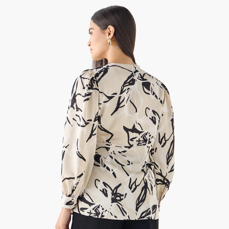 Iconic Iconic Print Wrap Top with Tie-Up Belt