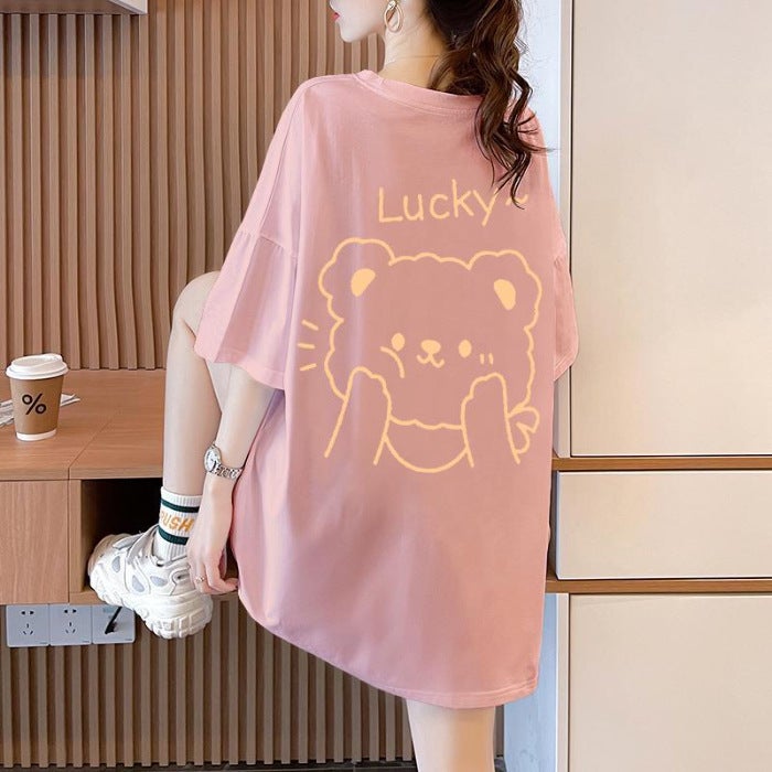 Plus Size 1.00 Kg-150.00 Kg Chubby Girl Summer Loose Cartoon Printed Short-Sleeved T-Shirt Niche Casual Fashion Mid-Length Top - Image 1