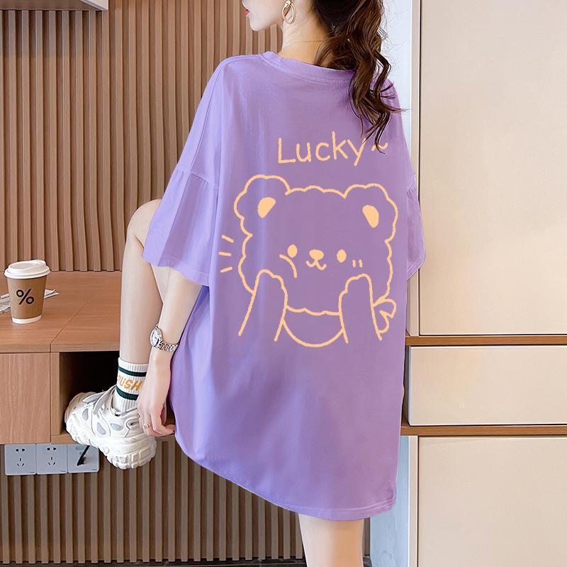 Plus Size 1.00 Kg-150.00 Kg Chubby Girl Summer Loose Cartoon Printed Short-Sleeved T-Shirt Niche Casual Fashion Mid-Length Top - Image 5