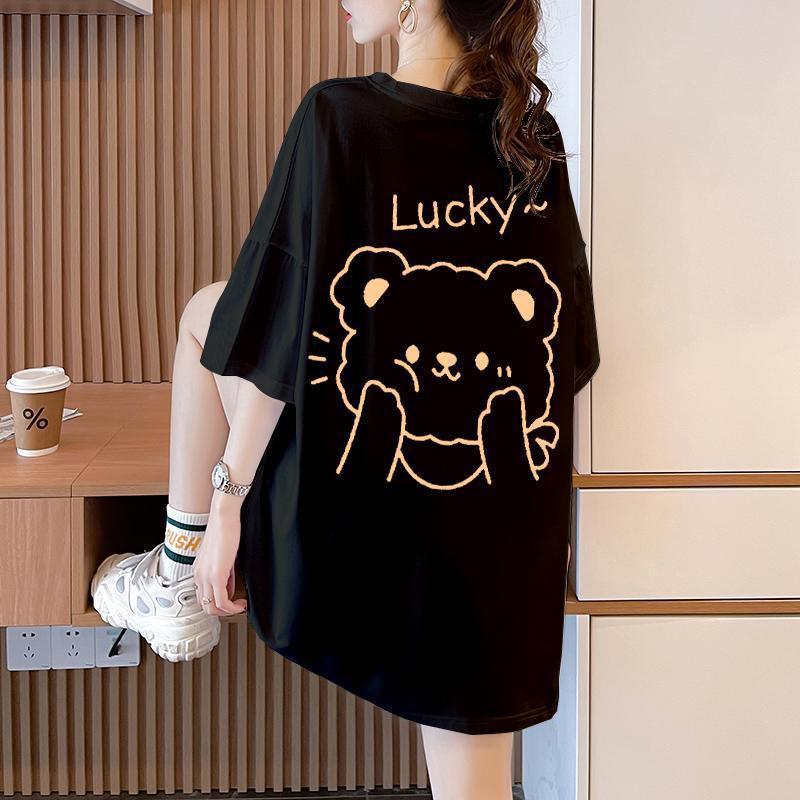 Plus Size 1.00 Kg-150.00 Kg Chubby Girl Summer Loose Cartoon Printed Short-Sleeved T-Shirt Niche Casual Fashion Mid-Length Top - Image 2