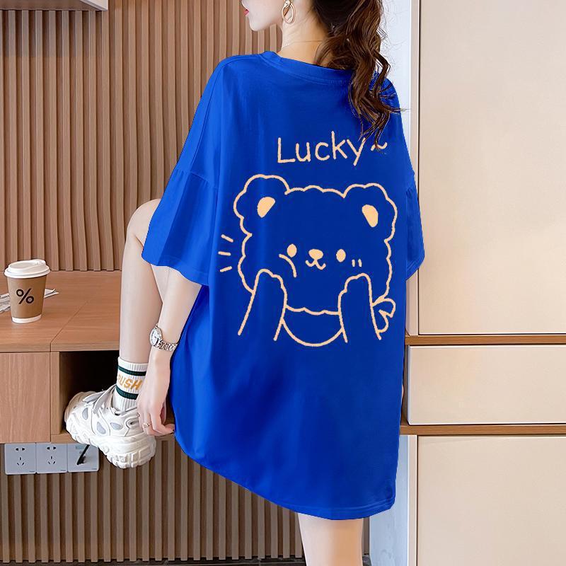 Plus Size 1.00 Kg-150.00 Kg Chubby Girl Summer Loose Cartoon Printed Short-Sleeved T-Shirt Niche Casual Fashion Mid-Length Top - Image 3