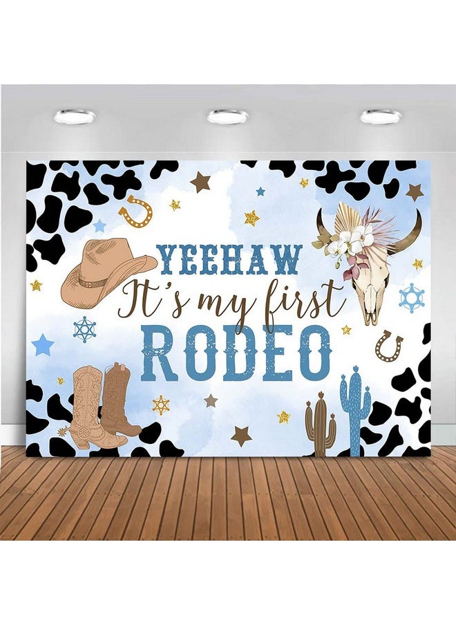 Mocsicka Cowboy Happy 1St Birthday Backdrop For Boys Blue Western Cowboy Birthday Party Decorations Vinyl Mexican Cactus This Is My First Rodeo Photo Backdround Props (Blue 7X5Ft)  - Image 1