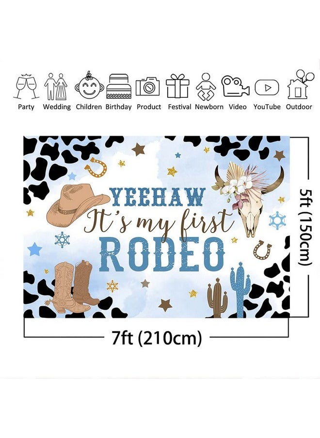 Mocsicka Cowboy Happy 1St Birthday Backdrop For Boys Blue Western Cowboy Birthday Party Decorations Vinyl Mexican Cactus This Is My First Rodeo Photo Backdround Props (Blue 7X5Ft)  - Image 5