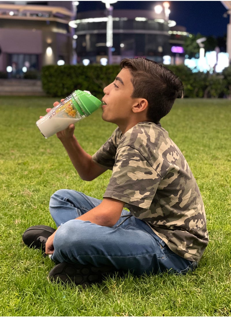 CrunchCup - Green- CrunchCup - A portable cereal cup with no spoon, no bowl, it's cereal on the go. - Image 1