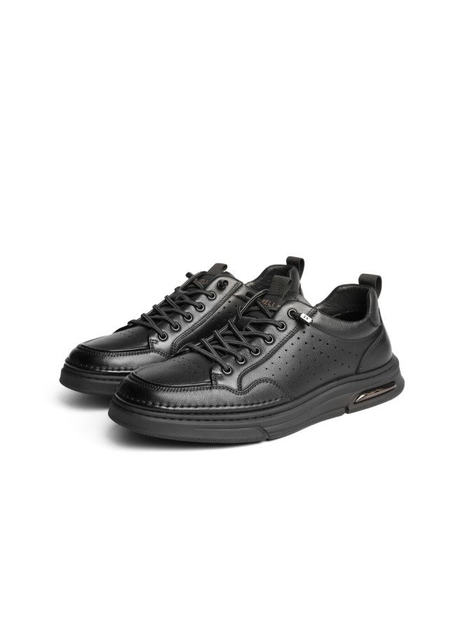 Belle Breathable Perforated White Sneakers For Men, Summer Cowhide Slip-on Casual Skateboard Shoes A1920 Black-perforated Size 41 - Image 4