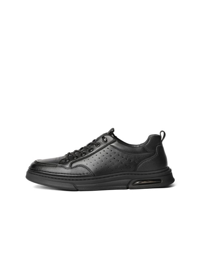 Belle Breathable Perforated White Sneakers For Men, Summer Cowhide Slip-on Casual Skateboard Shoes A1920 Black-perforated Size 41 - Image 1
