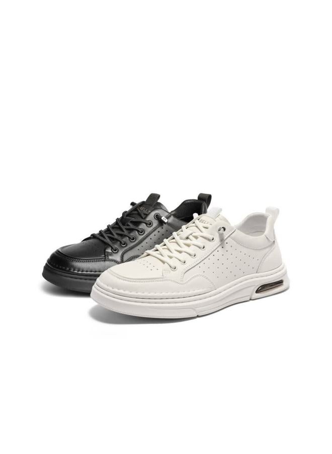 Belle Breathable Perforated White Sneakers For Men, Summer Cowhide Slip-on Casual Skateboard Shoes A1920 Black-perforated Size 41 - Image 3