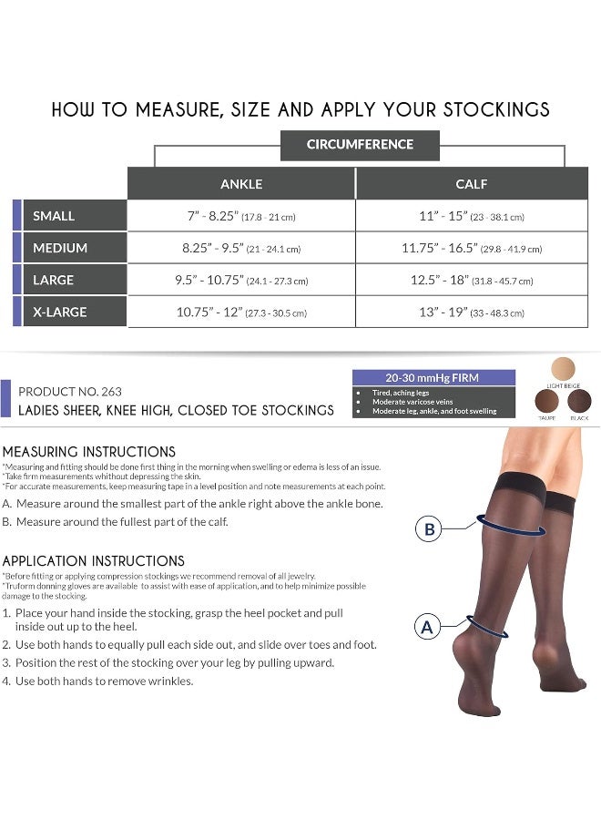 Truform Truform Sheer Compression Stockings, 20-30 mmHg, Women's Thigh High Length, 30 Denier, Beige, Small - Image 2