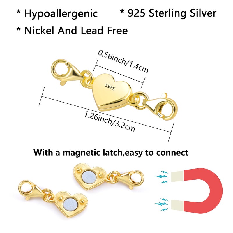 ALEXCRAFT 14K Gold Heart Magnetic Necklace Clasps and Closures 925 Sterling Silver Double Lobster Clasp Magnetic Jewelry Clasps for Necklaces - Image 3