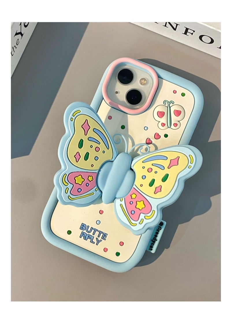Generic - Butterfly wing bracket case suitable for I phone XR mobile phone case girlfriend– Blue - Image 1