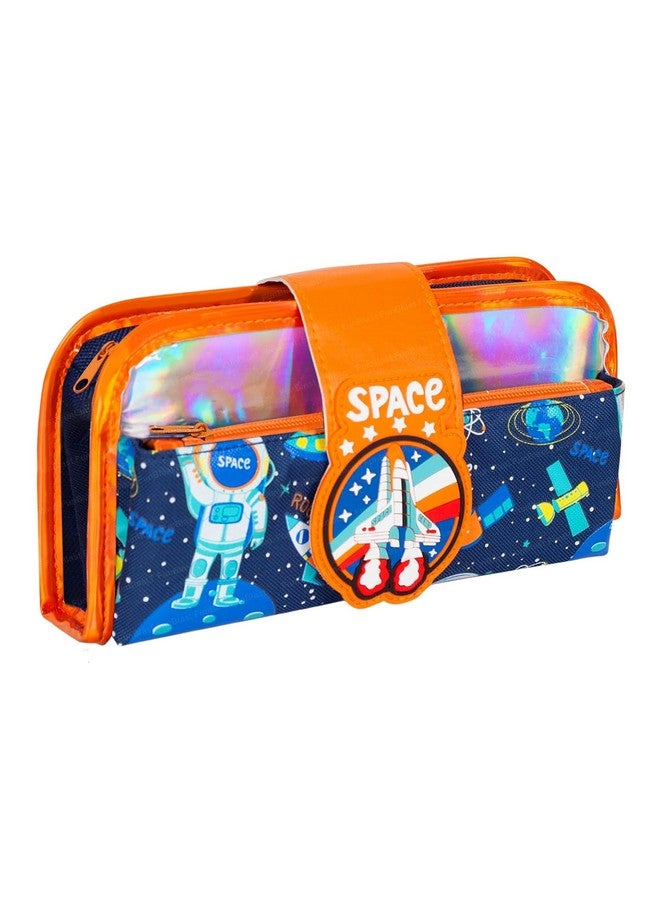 فنبلاست حقيبة أقلام فن بلاست للأولاد - حقيبة أقلام بتصميم فضائي، حقيبة تنظيم أدوات مكتبية متعددة الأغراض بسحاب للمدرسة للأطفال، حقيبة أقلام أنيقة للأولاد، هدية إرجاع للأطفال (فضاء) - Image 1