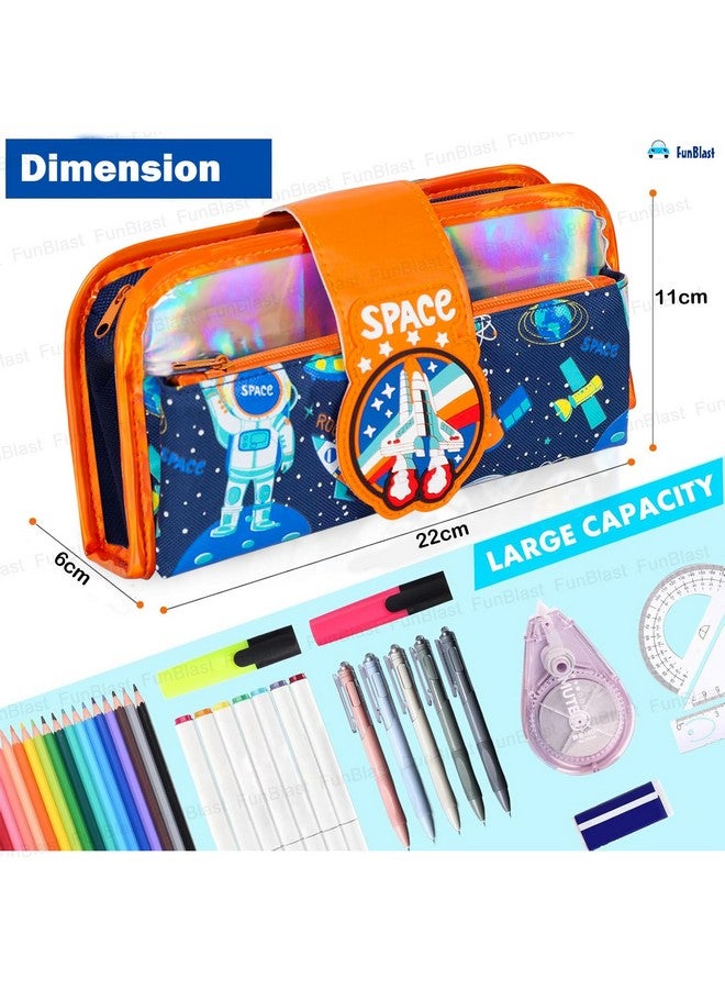 فنبلاست حقيبة أقلام فن بلاست للأولاد - حقيبة أقلام بتصميم فضائي، حقيبة تنظيم أدوات مكتبية متعددة الأغراض بسحاب للمدرسة للأطفال، حقيبة أقلام أنيقة للأولاد، هدية إرجاع للأطفال (فضاء) - Image 3