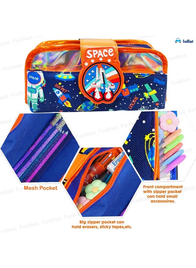 فنبلاست حقيبة أقلام فن بلاست للأولاد - حقيبة أقلام بتصميم فضائي، حقيبة تنظيم أدوات مكتبية متعددة الأغراض بسحاب للمدرسة للأطفال، حقيبة أقلام أنيقة للأولاد، هدية إرجاع للأطفال (فضاء) - Image 4