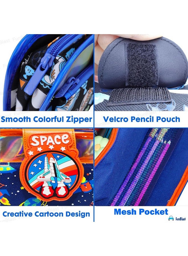 فنبلاست حقيبة أقلام فن بلاست للأولاد - حقيبة أقلام بتصميم فضائي، حقيبة تنظيم أدوات مكتبية متعددة الأغراض بسحاب للمدرسة للأطفال، حقيبة أقلام أنيقة للأولاد، هدية إرجاع للأطفال (فضاء) - Image 5