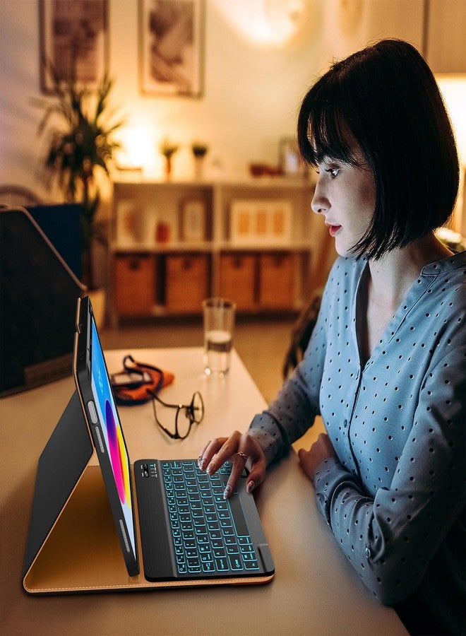 DTTO for iPad 11th (A16)/ 10th Generation Case with Keyboard (2025/2022), 7 Colors Backlit Wireless Detachable Keyboard Leather Folio Cover with Pencil Holder & Pocket, Black Brown - Image 5