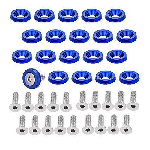 OUHL 20PCS Aluminum Fender Bumper Washers M6x20mm CNC Billet Bolt Engine Dress Up Kits (Blue) - Image 1