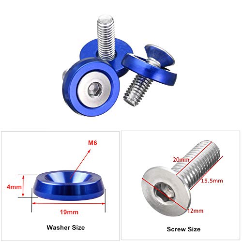 OUHL 20PCS Aluminum Fender Bumper Washers M6x20mm CNC Billet Bolt Engine Dress Up Kits (Blue) - Image 4