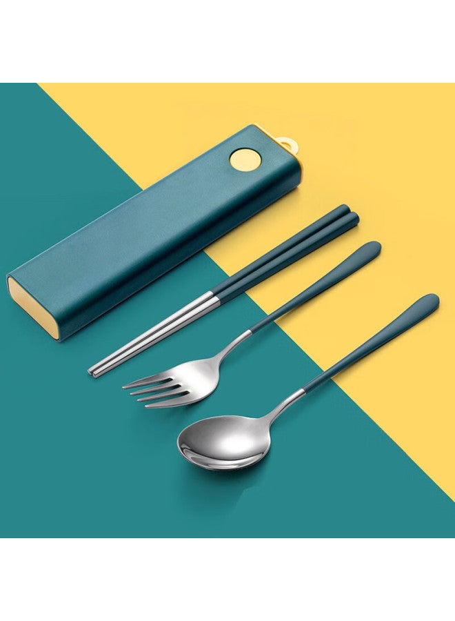 Onlycook Onlycook Portable Cutlery Chopsticks And Spoon Set, 304 Stainless Steel Two-piece Set, Student Dining Set, Contrasting Yellow And Green Three-piece Set - Image 2