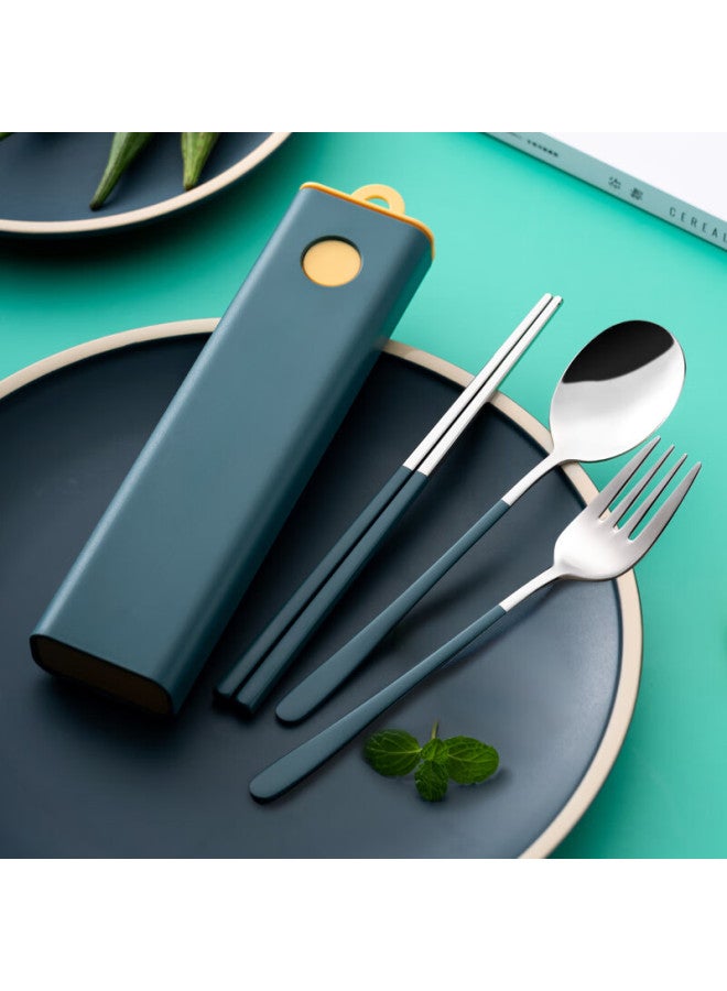 Onlycook Onlycook Portable Cutlery Chopsticks And Spoon Set, 304 Stainless Steel Two-piece Set, Student Dining Set, Contrasting Yellow And Green Three-piece Set - Image 1