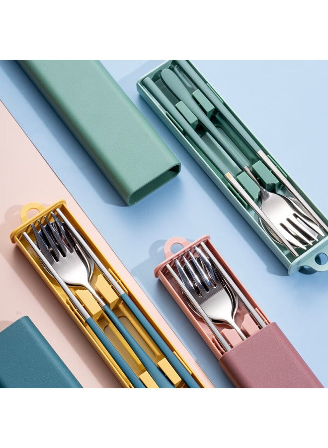 Onlycook Onlycook Portable Cutlery Chopsticks And Spoon Set, 304 Stainless Steel Two-piece Set, Student Dining Set, Contrasting Yellow And Green Three-piece Set - Image 4
