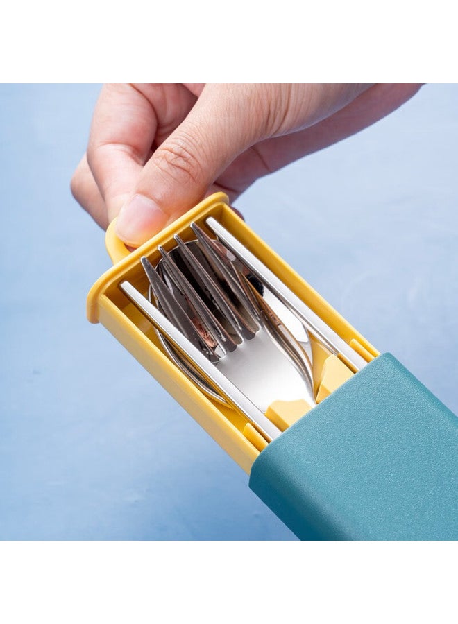 Onlycook Onlycook Portable Cutlery Chopsticks And Spoon Set, 304 Stainless Steel Two-piece Set, Student Dining Set, Contrasting Yellow And Green Three-piece Set - Image 5