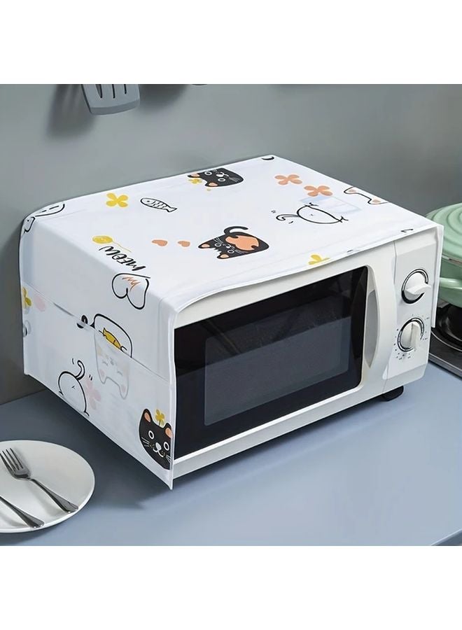 Bottle Color Cartoon Cat Microwave Oven Dust Cover With Washable Storage Pockets - Image 3