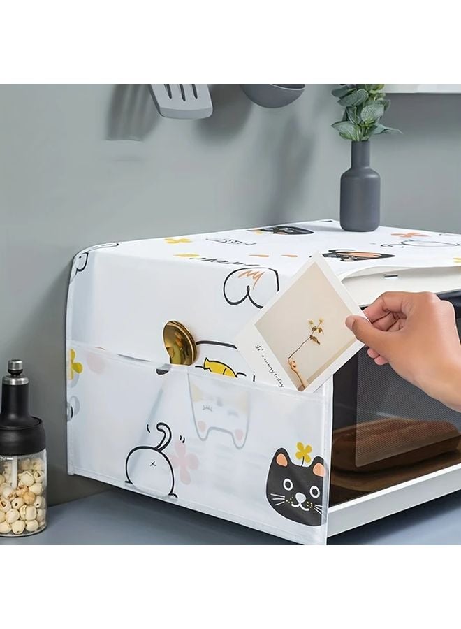 Bottle Color Cartoon Cat Microwave Oven Dust Cover With Washable Storage Pockets - Image 2