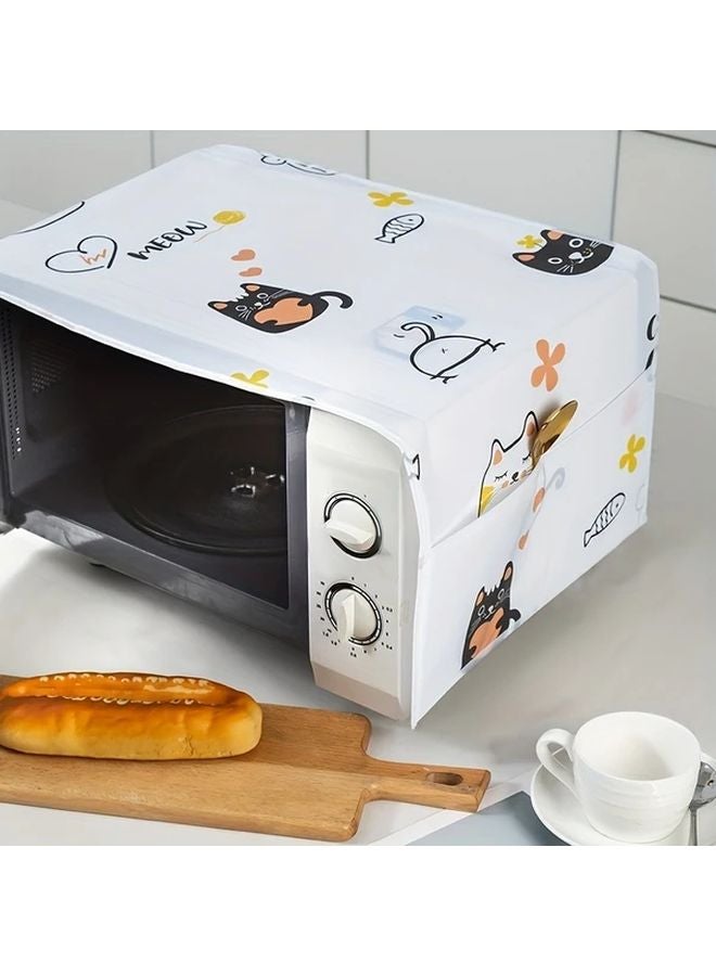 Bottle Color Cartoon Cat Microwave Oven Dust Cover With Washable Storage Pockets - Image 5