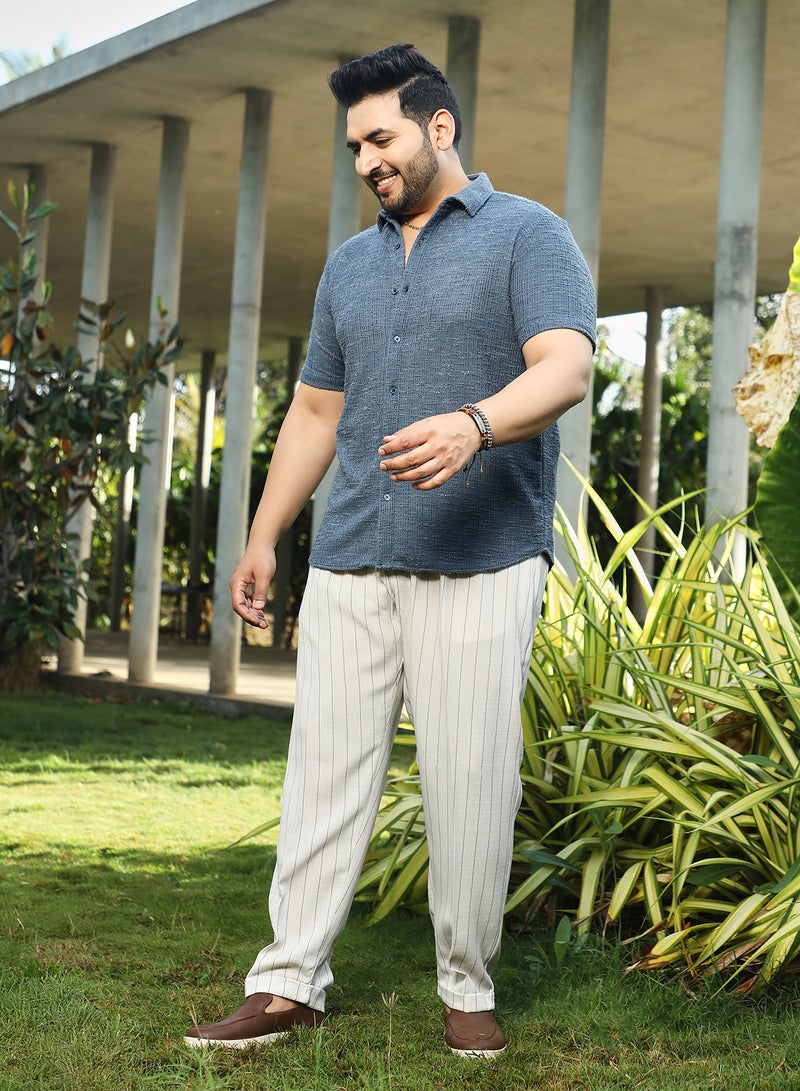 Instafab Plus Men's Prussian Blue Tactile-Resort Shirt For Casual Wear | Spread Collar | Short Regular Sleeves | Button Closure | Plus Size Shirt Crafted With Comfort Fit For Everyday Wear - Image 5