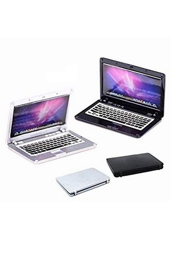 EatingBiting EatingBiting 2 Pack 1:12 Mini House Miniature Home Living Room Mini Laptops Notebook Computers Screen Mini Laptop Miniature Scene Model Scale Accessories Black + Silver - Image 1