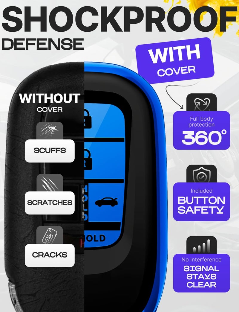 Lucrum Compatible with Honda Key Fob Cover & Leather Keychain - TPU Keyfob Case for Accord Civic CR-V HR-V Pilot Ridgeline, For 5 Button Remote (2022-2026) - Blue and Black - Image 4